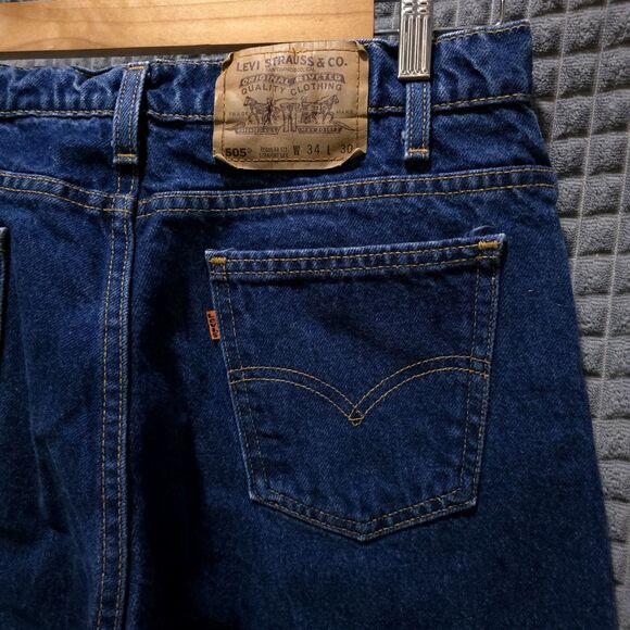 Levis 505 Orange Tab Jeans 34x30 VTG Mens USA Dark Wash Straight Dressy Western - Picture 13 of 16